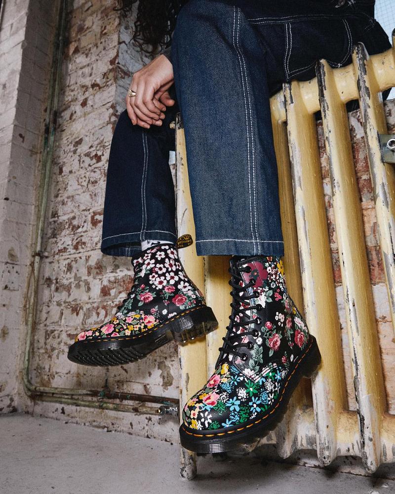 Dr Martens 1460 Pascal Floral Mash Up Leren Veterlaarzen Dames Wit | NL 58UZG